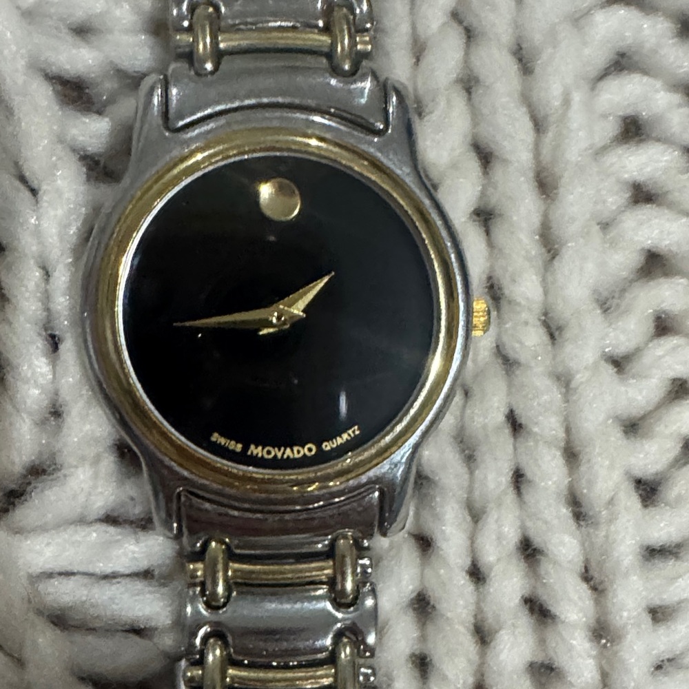 Movado Museum Classic Black Dial Watch with Silver and Gold tone Band - Picture 2 of 9